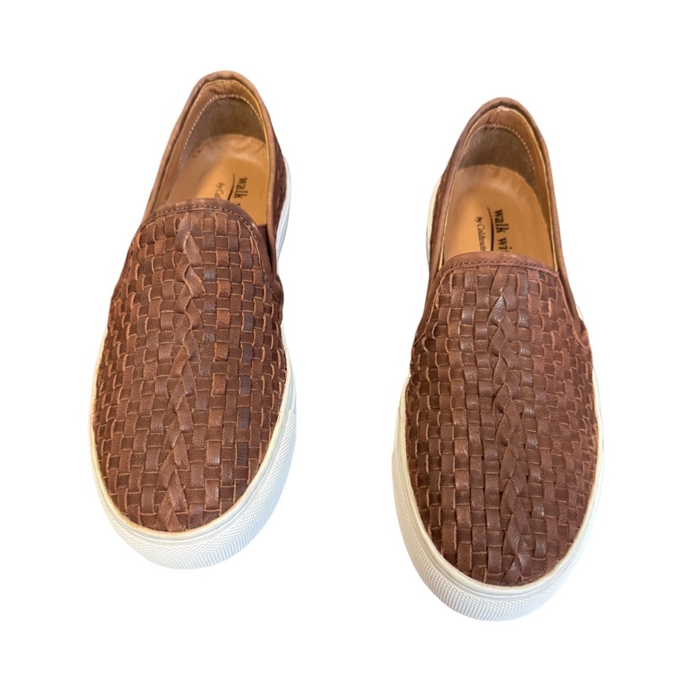 Coldwater Creek Brown Leather Loafers with Woven Design